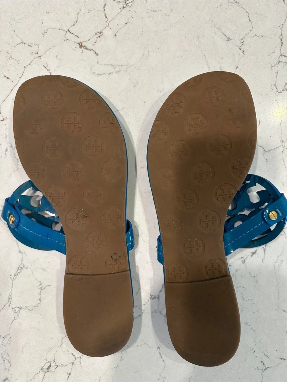 Tory Burch Miller Teal Blue Green Patent Sandals Size 7